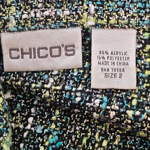 Chico's Tweed Jacket Button Shacket Academia Size 2 Large Green Black - Picture 5 of 8